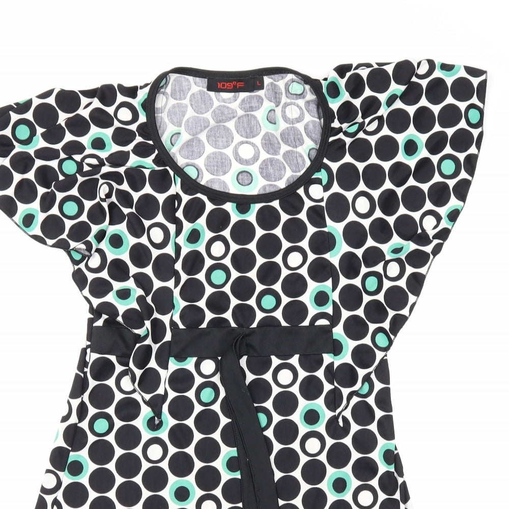 109 F Womens Black Polka Dot  Basic Blouse Size L