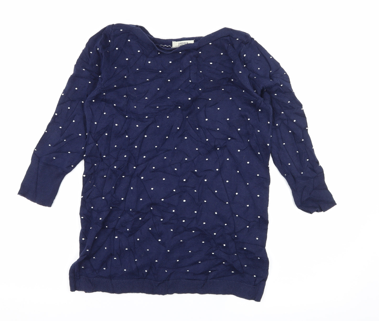 Papaya Womens Blue Polka Dot Knit Pullover Jumper Size 8