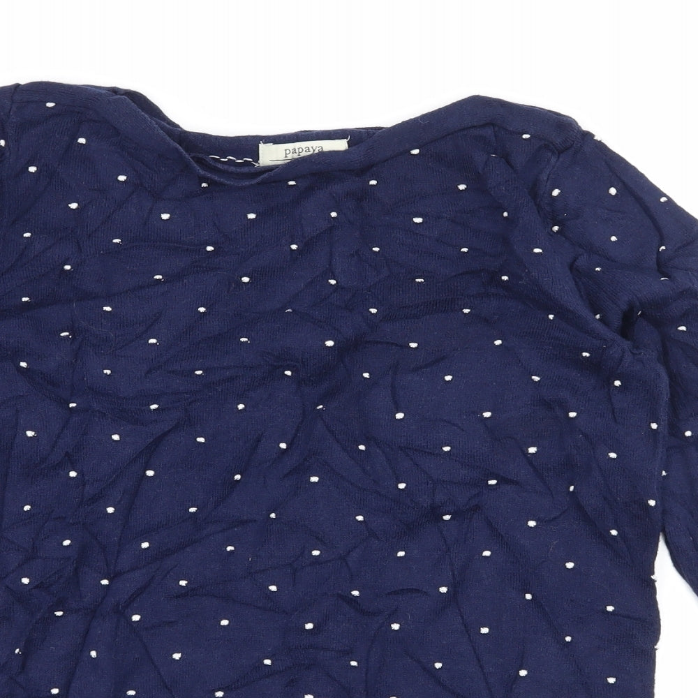 Papaya Womens Blue Polka Dot Knit Pullover Jumper Size 8
