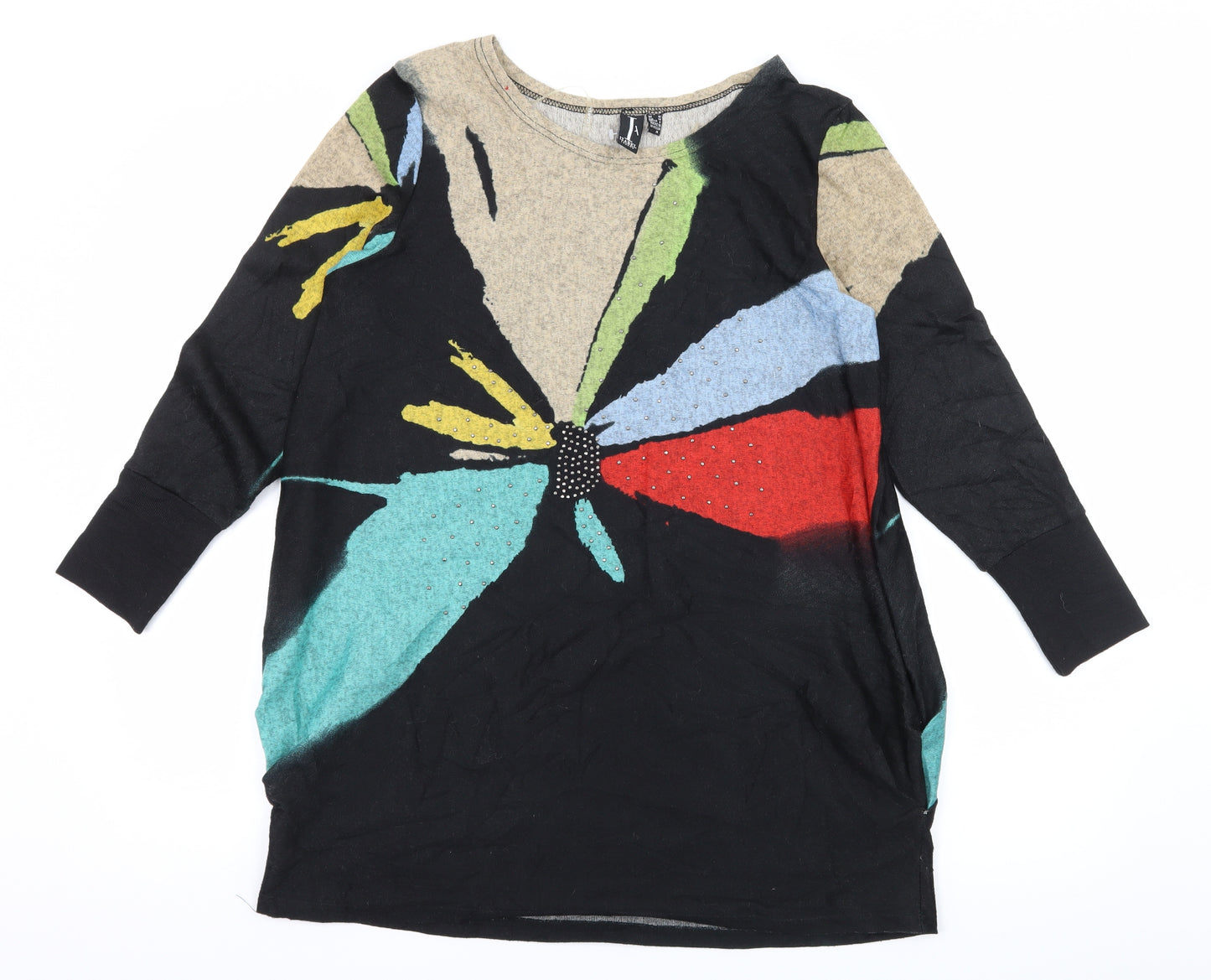 Izabel London Womens Black Geometric Knit Pullover Jumper Size 10