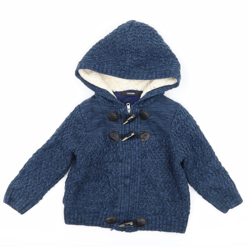 George Boys Blue  Knit Full Zip Hoodie Size 2-3 Years