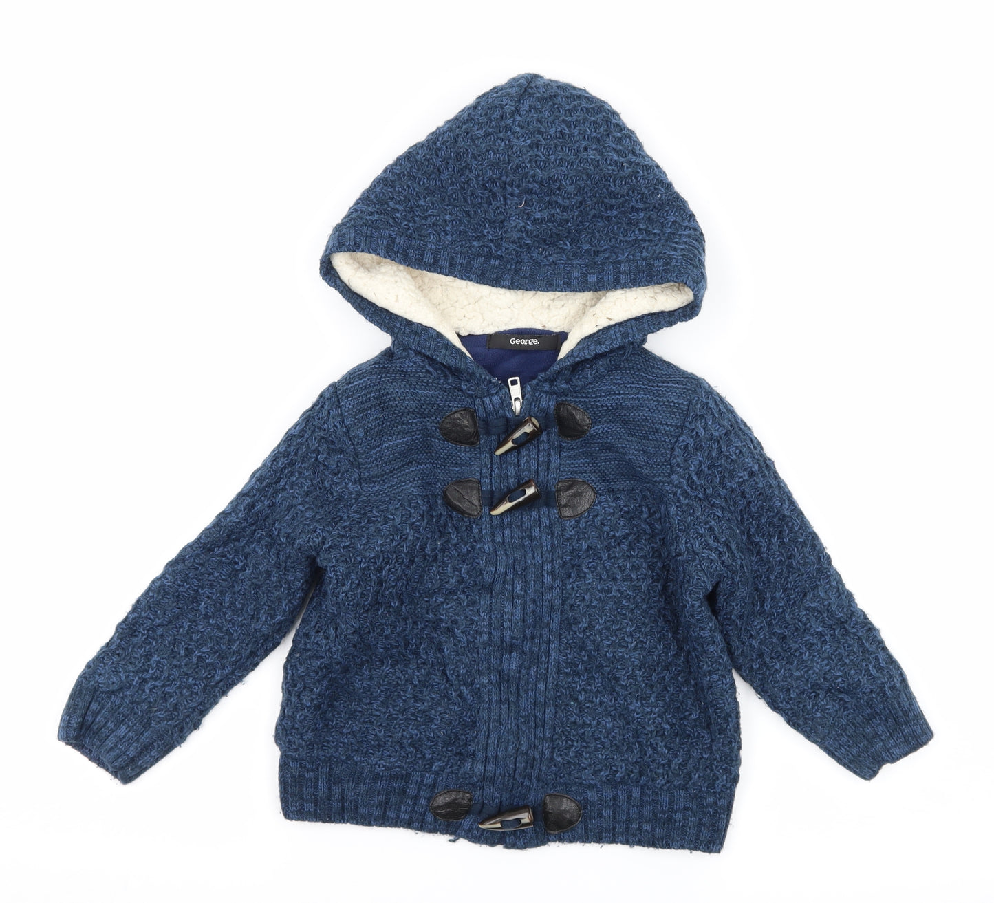George Boys Blue  Knit Full Zip Hoodie Size 2-3 Years