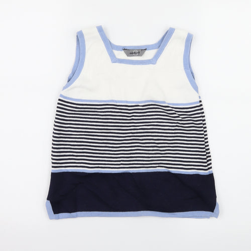 Amartanto Womens Blue Striped Knit Basic T-Shirt Size S