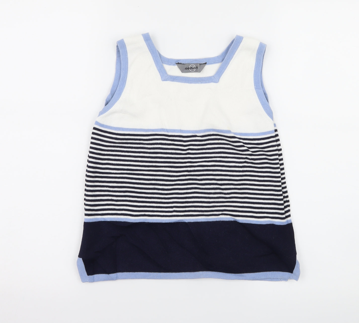 Amartanto Womens Blue Striped Knit Basic T-Shirt Size S