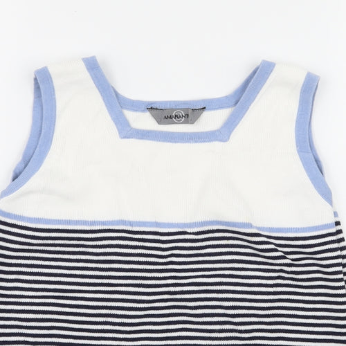 Amartanto Womens Blue Striped Knit Basic T-Shirt Size S