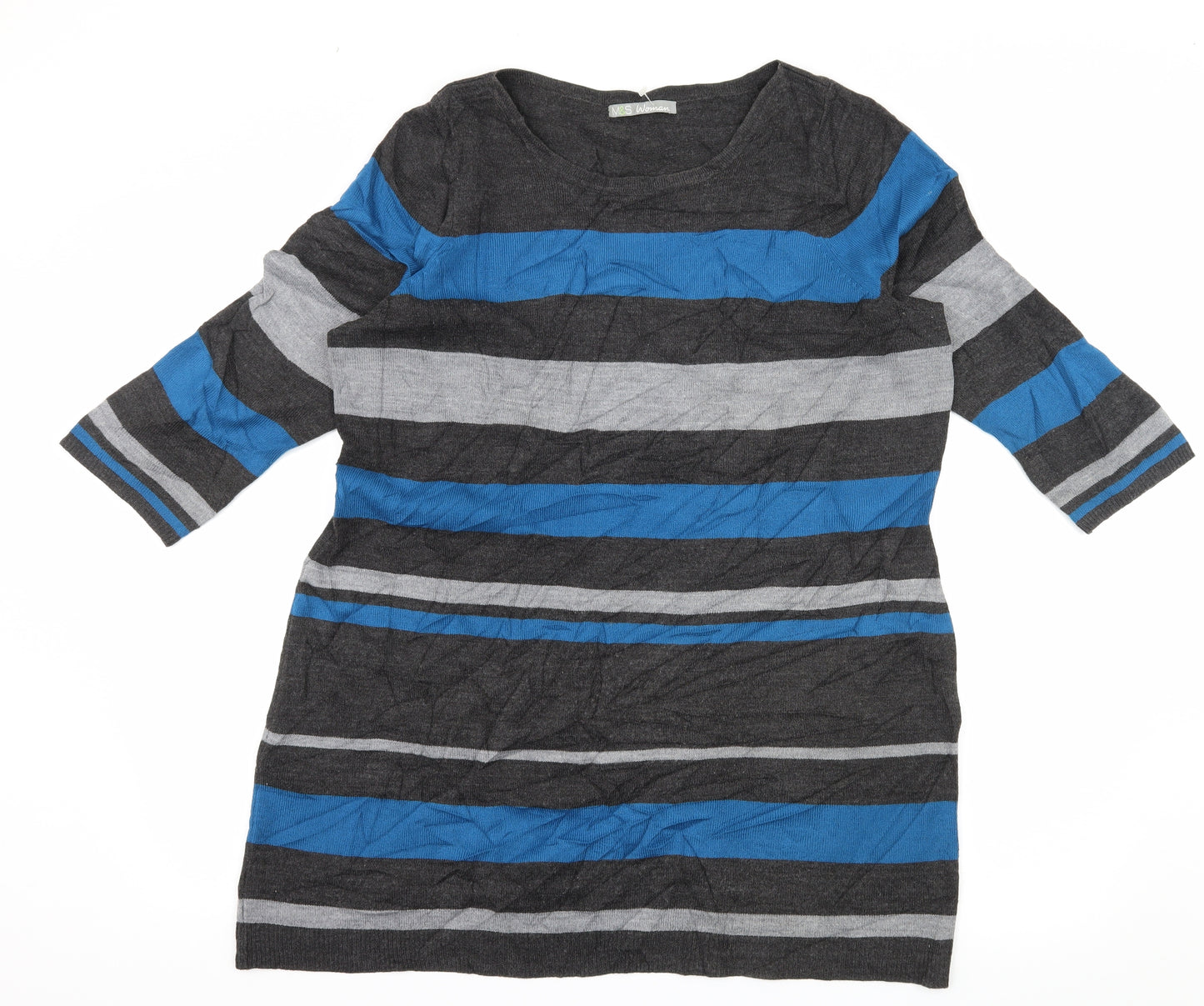 Marks and Spencer Womens Grey Striped Knit Cardigan Jumper Size 18