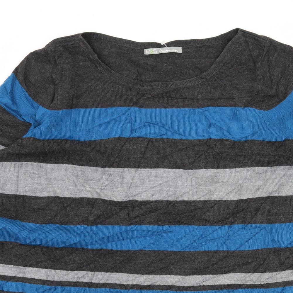 Marks and Spencer Womens Grey Striped Knit Cardigan Jumper Size 18