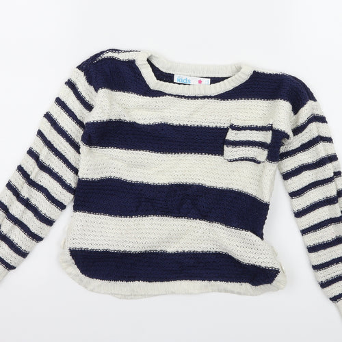 M&Co Girls White Striped Knit Pullover Jumper Size 5-6 Years