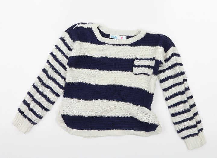 M&Co Girls White Striped Knit Pullover Jumper Size 5-6 Years