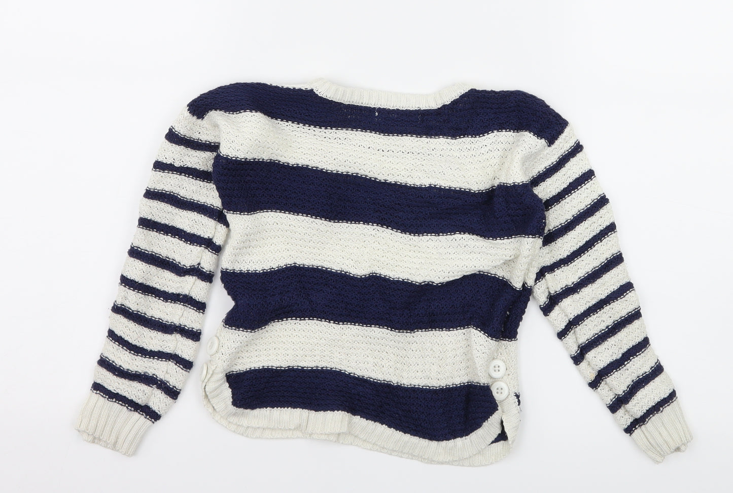 M&Co Girls White Striped Knit Pullover Jumper Size 5-6 Years