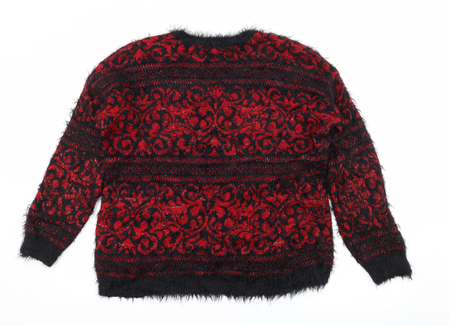 Marks and Spencer Womens Red Geometric Knit Pullover Jumper Size 12