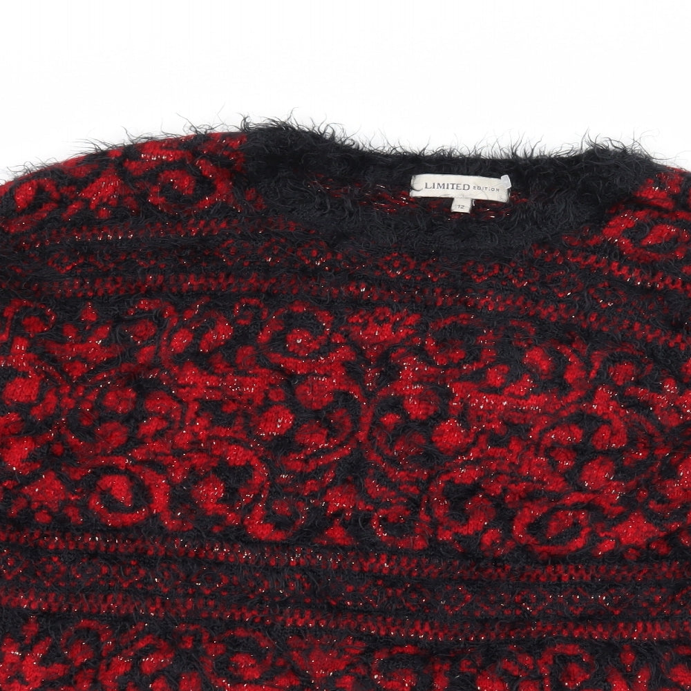 Marks and Spencer Womens Red Geometric Knit Pullover Jumper Size 12