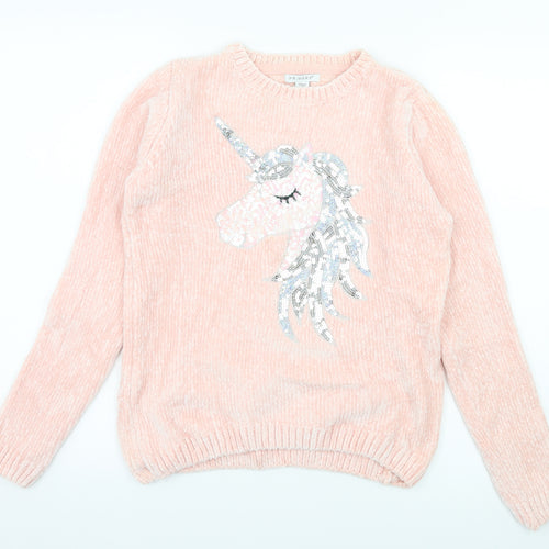 Priamrk Girls Pink  Knit Pullover Jumper Size 11-12 Years  - Unicorn