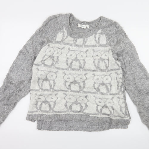 New Look Womens Grey Geometric Knit Pullover Jumper Size 10  - owl