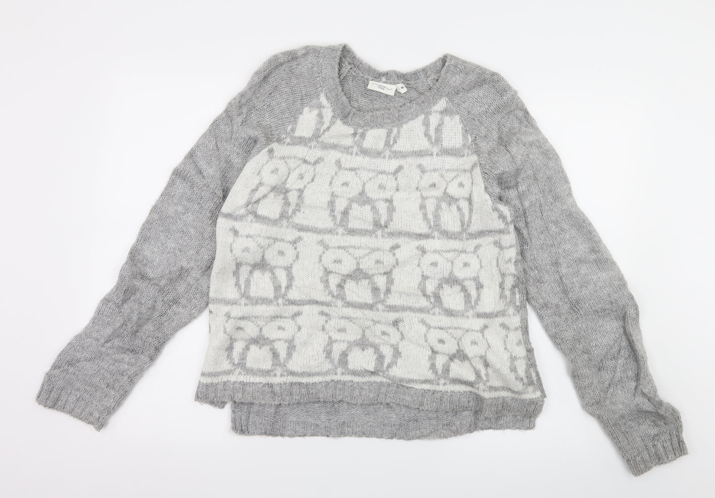 New Look Womens Grey Geometric Knit Pullover Jumper Size 10  - owl