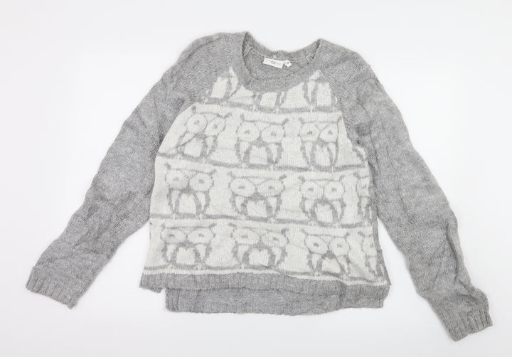 New Look Womens Grey Geometric Knit Pullover Jumper Size 10  - owl