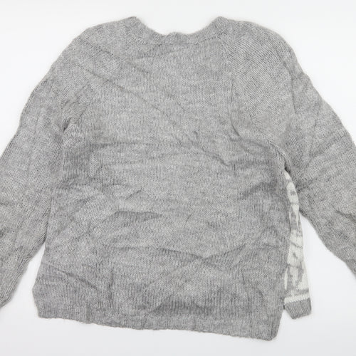 New Look Womens Grey Geometric Knit Pullover Jumper Size 10  - owl