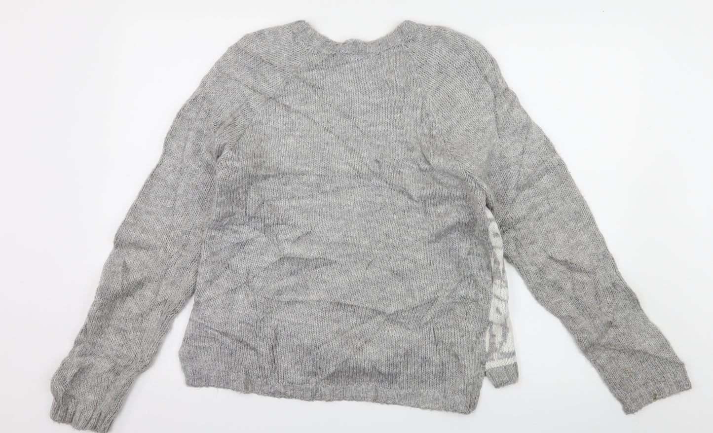 New Look Womens Grey Geometric Knit Pullover Jumper Size 10  - owl
