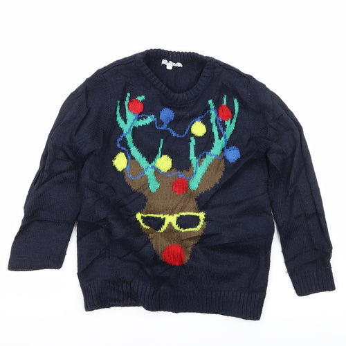 Blue Zoo Boys Blue Geometric Knit Pullover Jumper Size 5-6 Years  - Christmas Rudolph