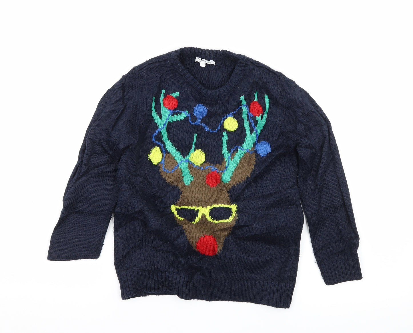 Blue Zoo Boys Blue Geometric Knit Pullover Jumper Size 5-6 Years  - Christmas Rudolph