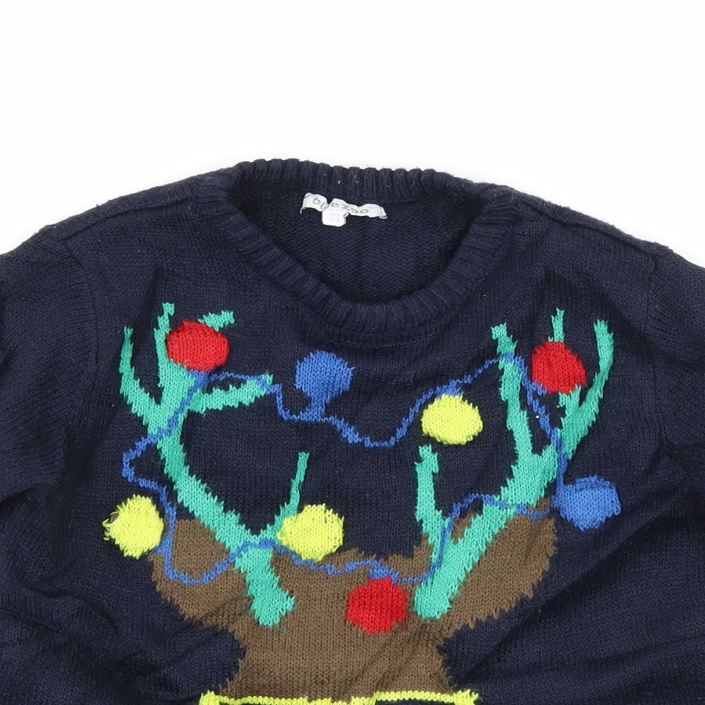 Blue Zoo Boys Blue Geometric Knit Pullover Jumper Size 5-6 Years  - Christmas Rudolph