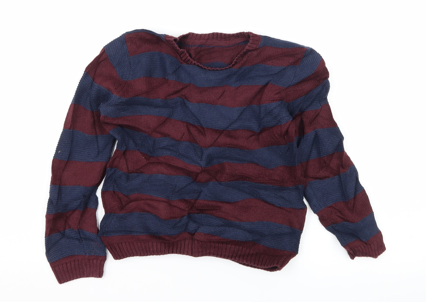 Marks and Spencer Boys Red Striped Knit Pullover Jumper Size 6-7 Years