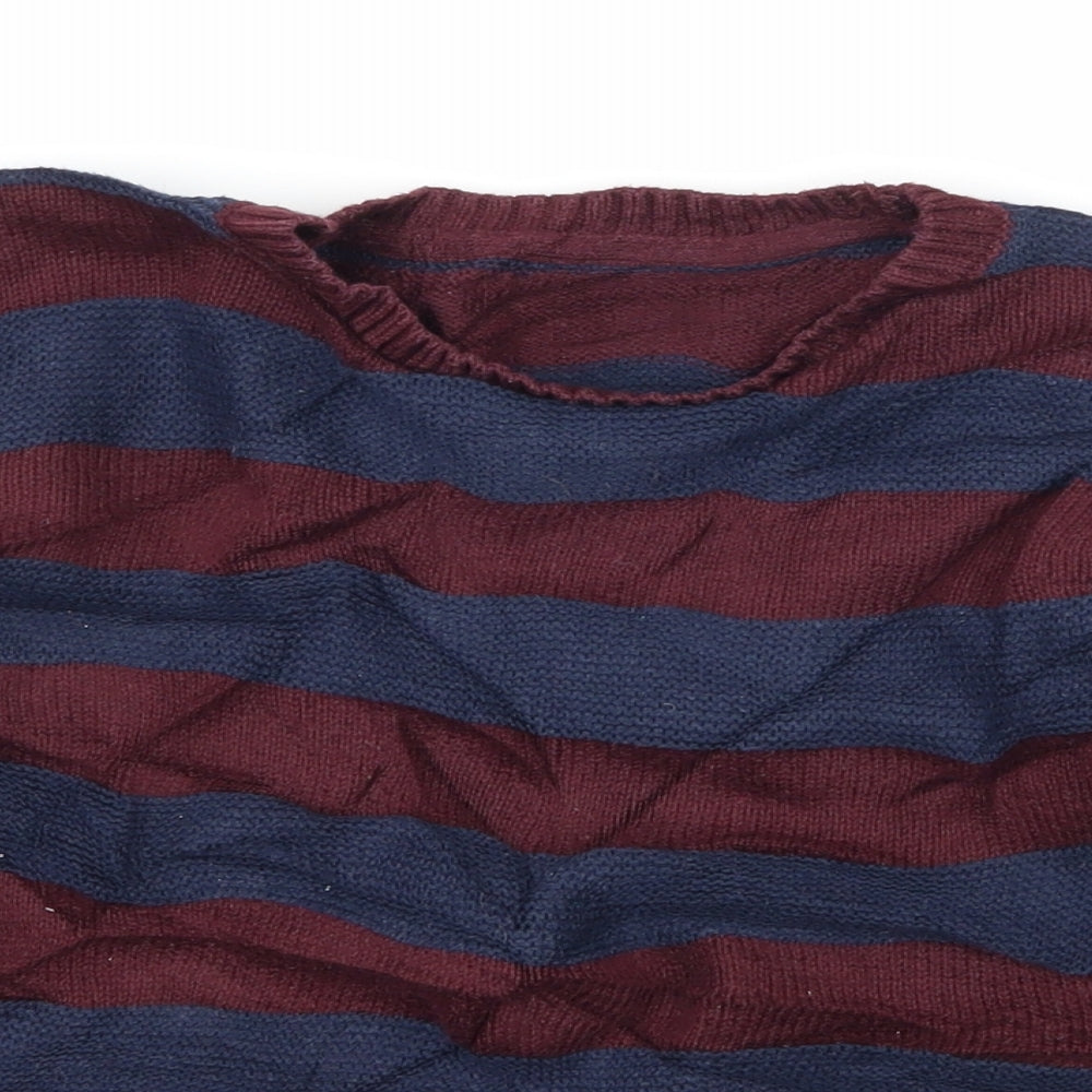 Marks and Spencer Boys Red Striped Knit Pullover Jumper Size 6-7 Years