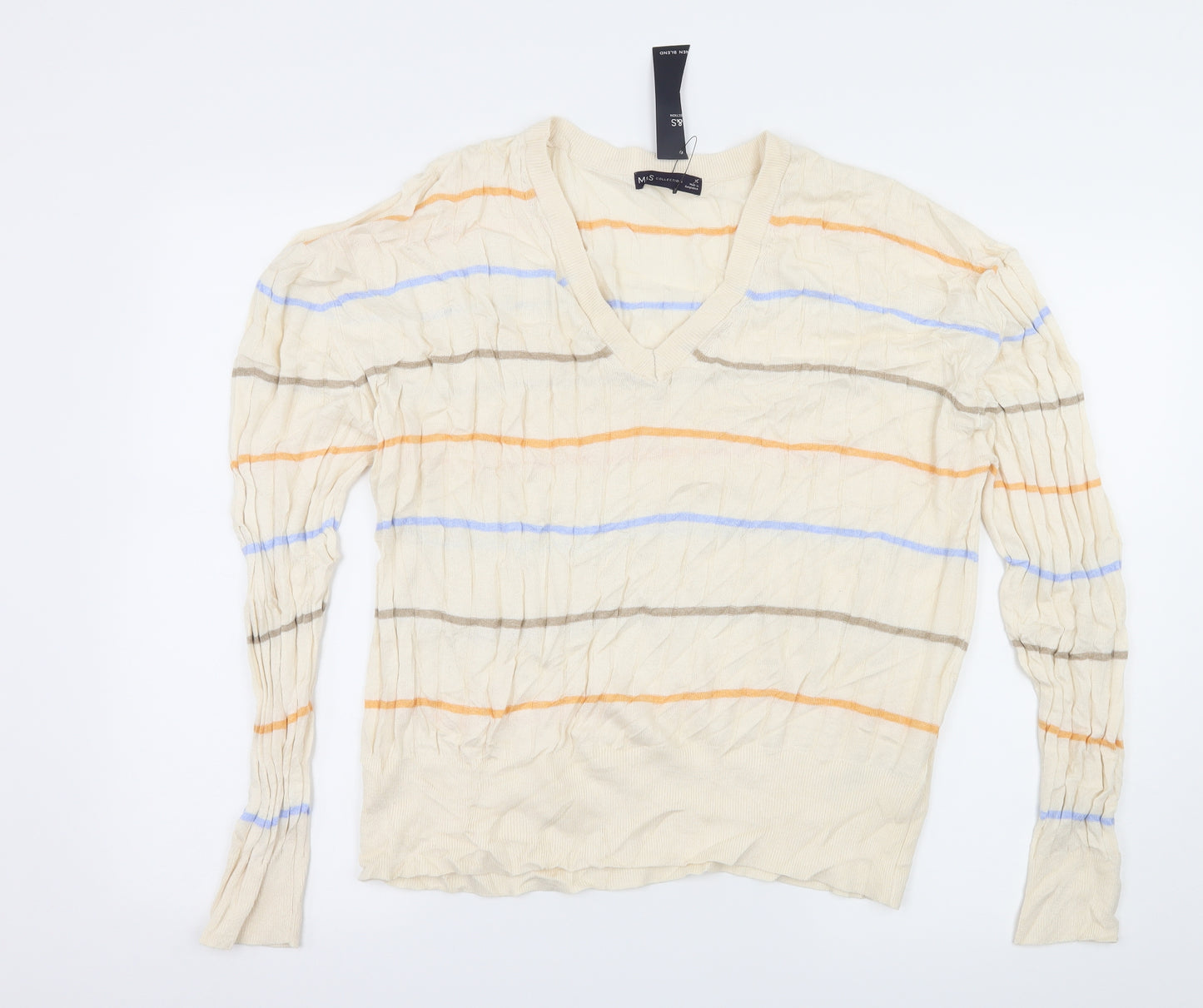 Marks and Spencer Mens Ivory Striped Knit Pullover Jumper Size XL
