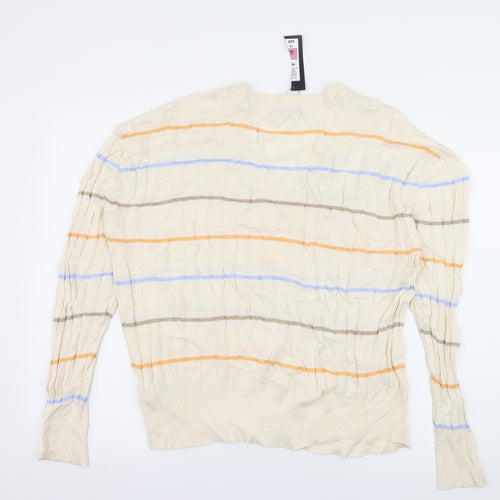 Marks and Spencer Mens Ivory Striped Knit Pullover Jumper Size XL