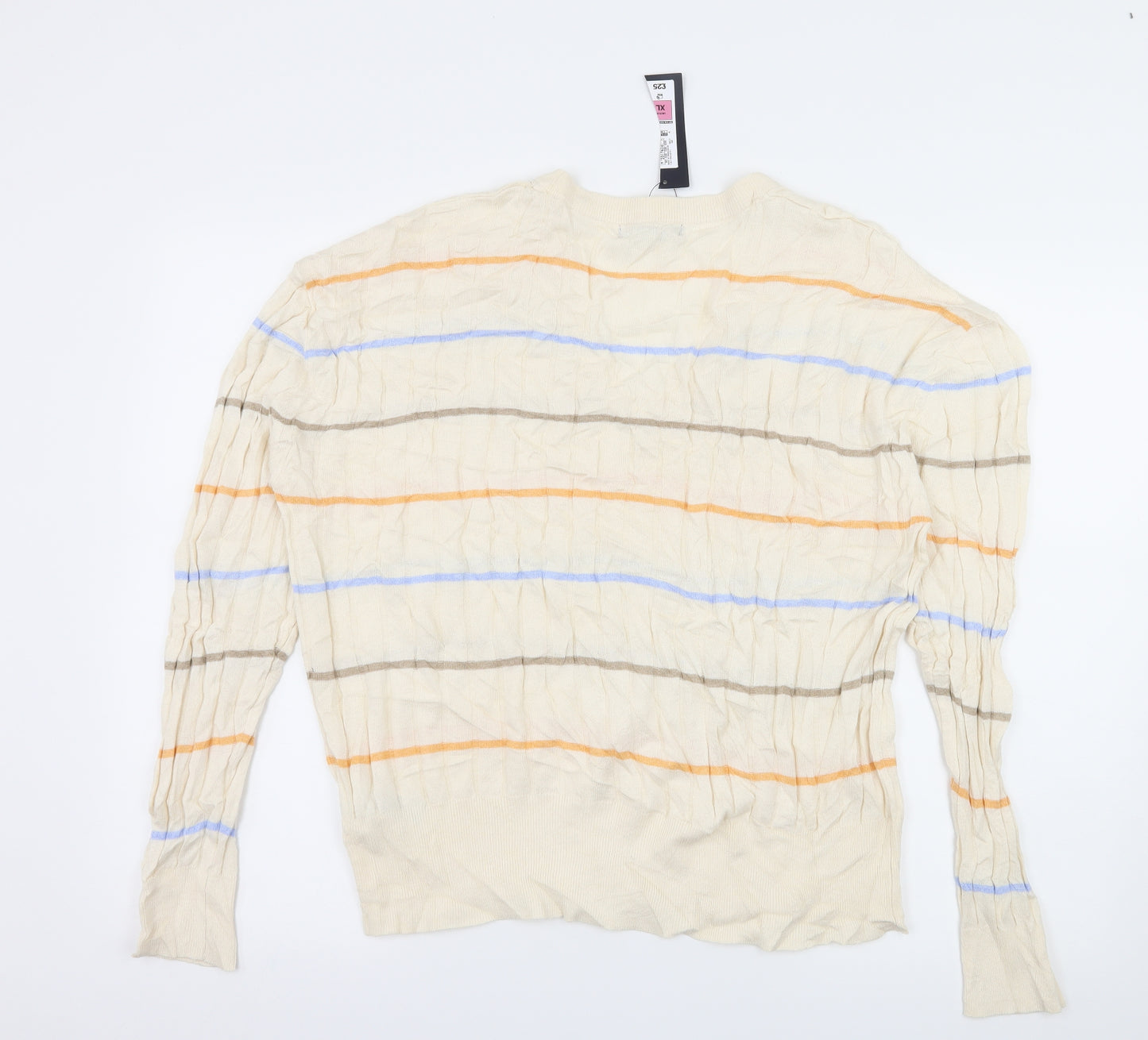 Marks and Spencer Mens Ivory Striped Knit Pullover Jumper Size XL