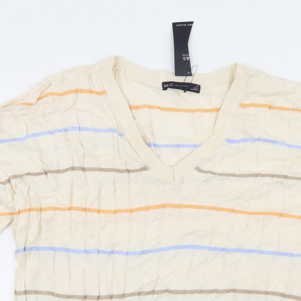 Marks and Spencer Mens Ivory Striped Knit Pullover Jumper Size XL