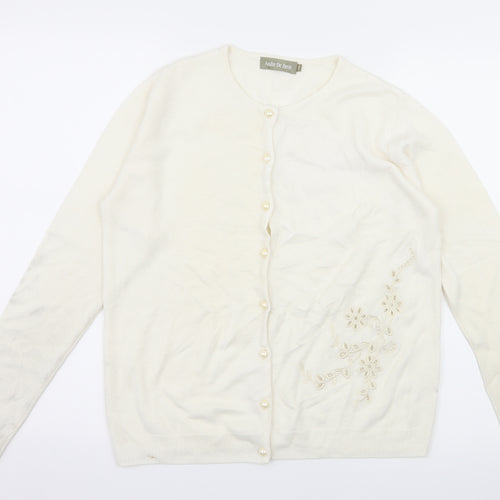 Andre De Bren Womens Ivory Floral Knit Cardigan Jumper Size 8