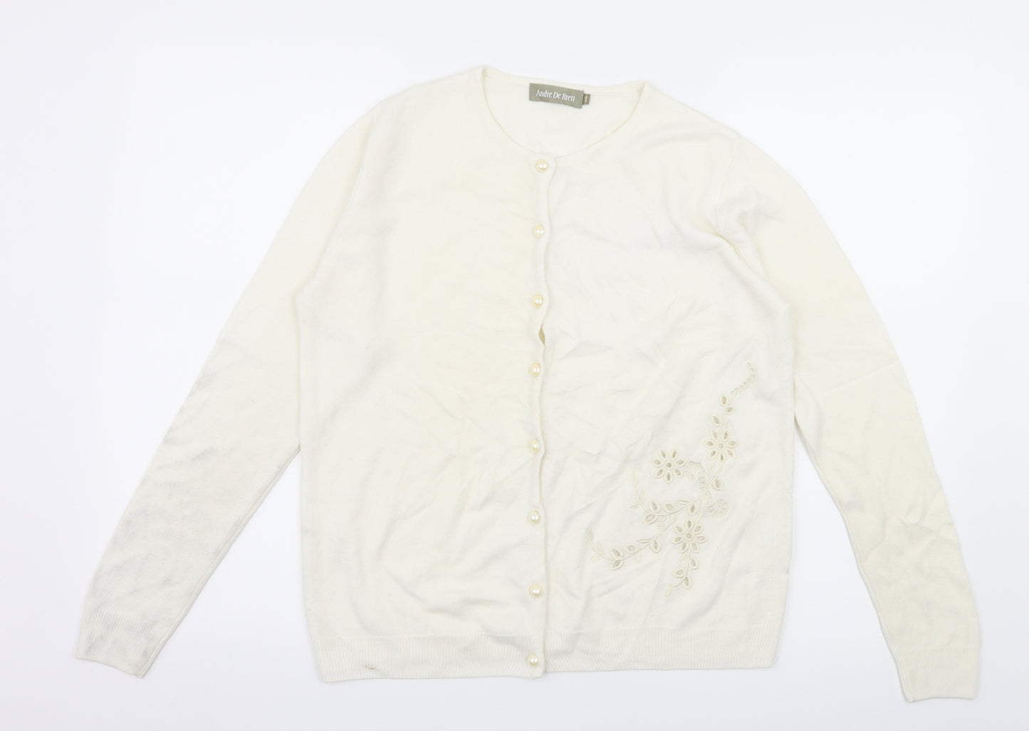 Andre De Bren Womens Ivory Floral Knit Cardigan Jumper Size 8
