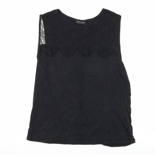 Topshop Womens Black  Jersey Basic Tank Size 8  - Lace detail