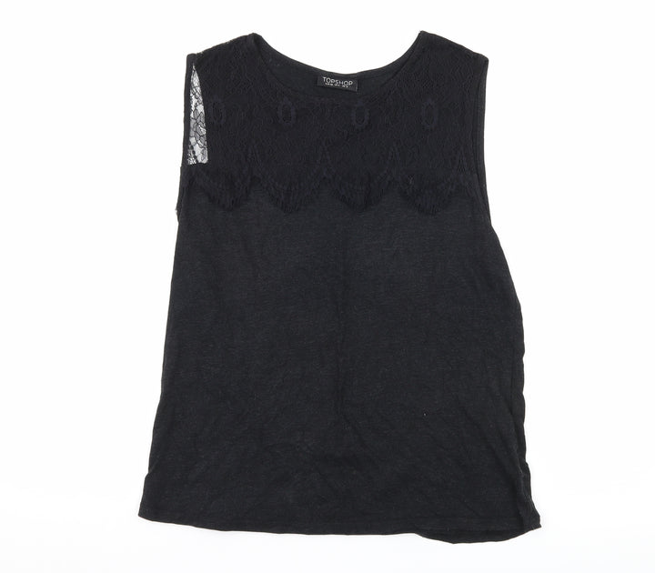 Topshop Womens Black  Jersey Basic Tank Size 8  - Lace detail