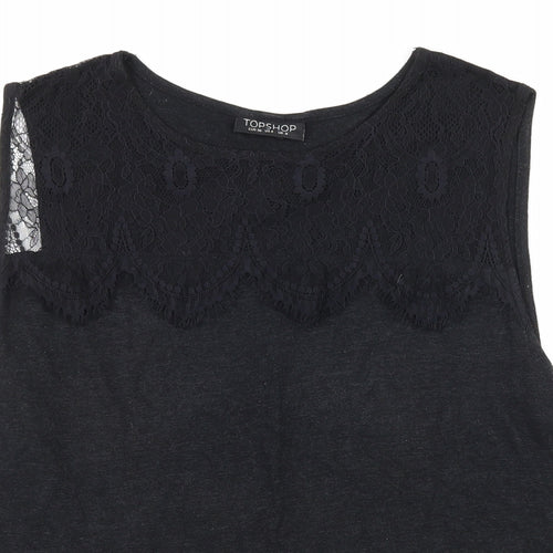 Topshop Womens Black  Jersey Basic Tank Size 8  - Lace detail