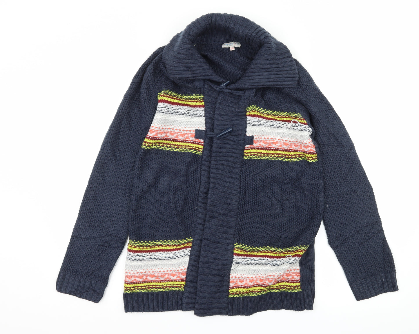 Marks and Spencer Girls Blue Striped Knit Cardigan Jumper Size 13-14 Years