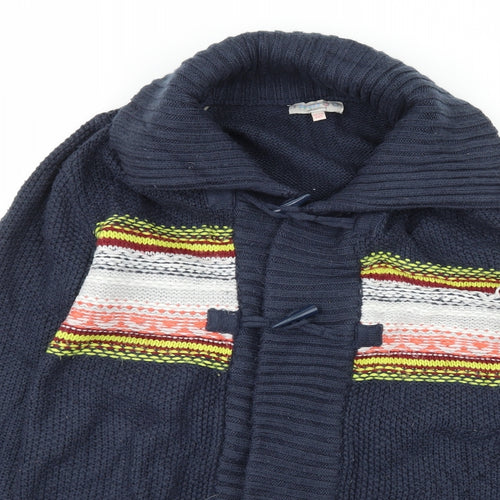 Marks and Spencer Girls Blue Striped Knit Cardigan Jumper Size 13-14 Years