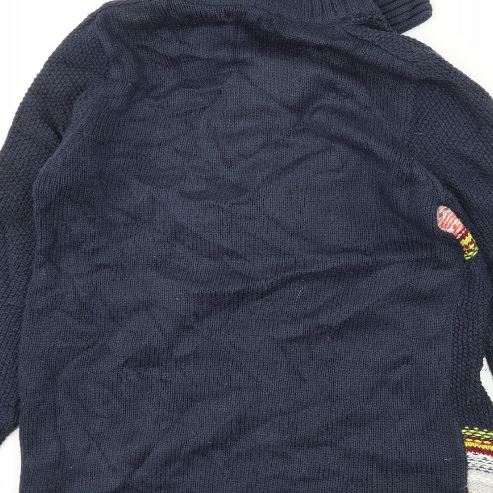 Marks and Spencer Girls Blue Striped Knit Cardigan Jumper Size 13-14 Years