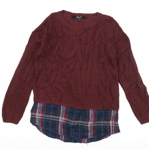 New Look Girls Brown Plaid Knit Pullover Jumper Size 12-13 Years  - Layered