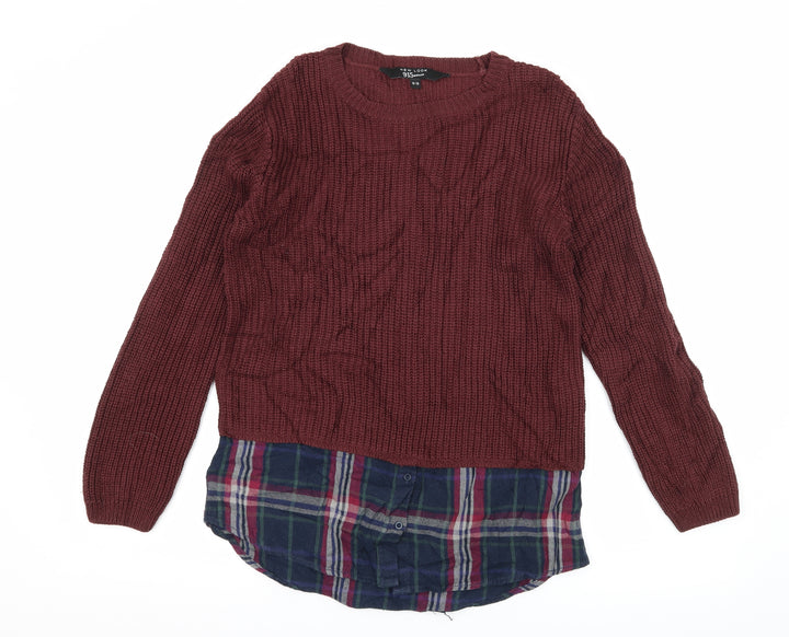 New Look Girls Brown Plaid Knit Pullover Jumper Size 12-13 Years - Layered