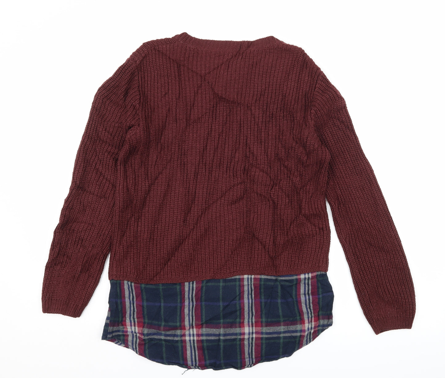 New Look Girls Brown Plaid Knit Pullover Jumper Size 12-13 Years  - Layered