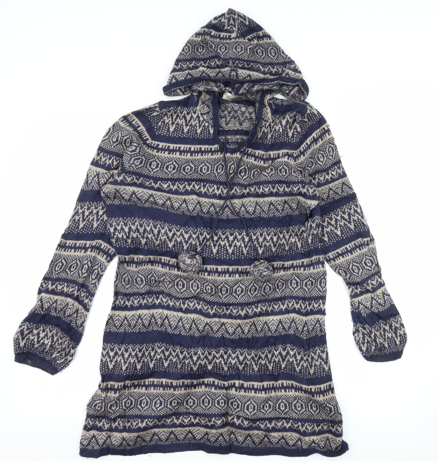 Marks and Spencer Womens Blue Striped Knit Pullover Hoodie Size 12