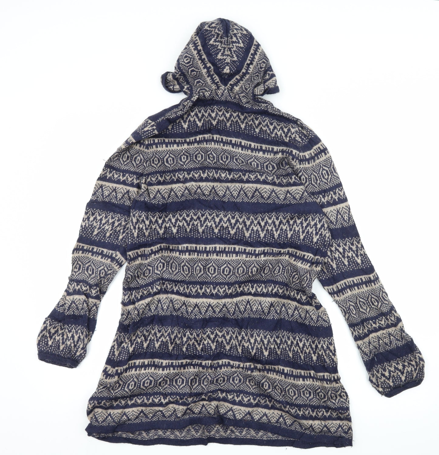 Marks and Spencer Womens Blue Striped Knit Pullover Hoodie Size 12