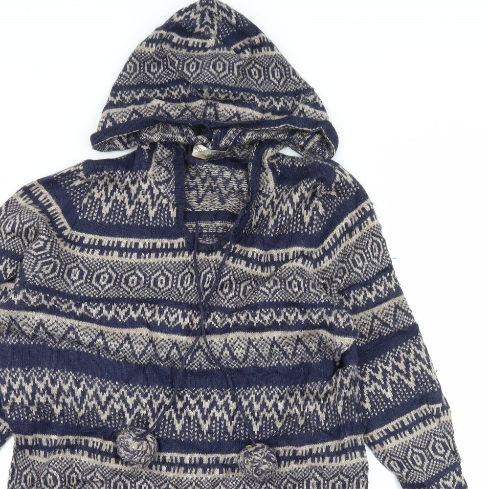 Marks and Spencer Womens Blue Striped Knit Pullover Hoodie Size 12