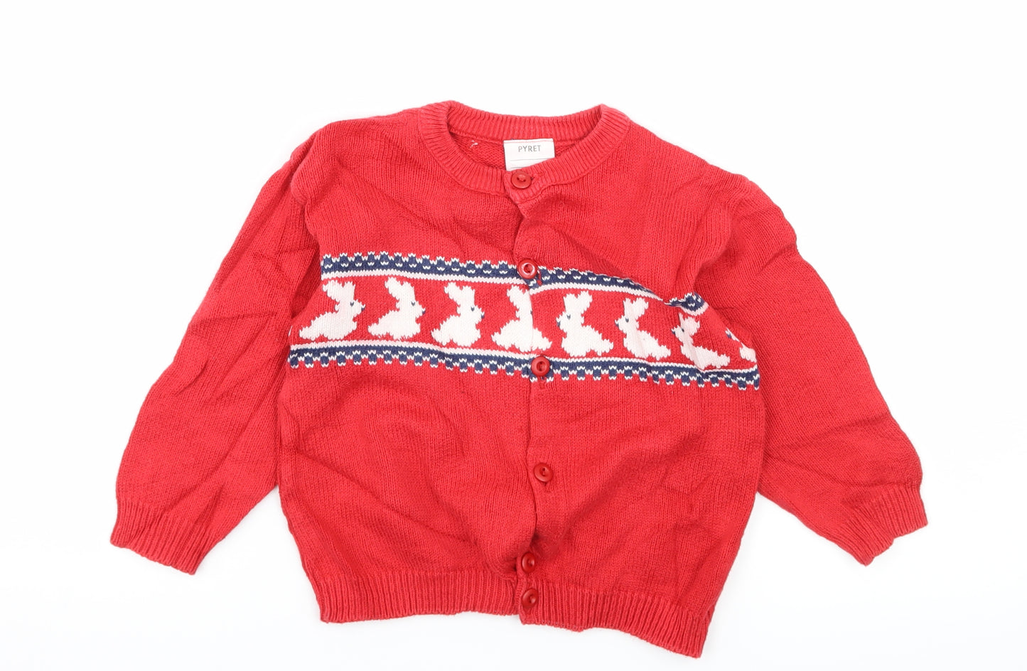 Pyret Girls Red Geometric Knit Cardigan Jumper Size 2 Years  - Rabbit
