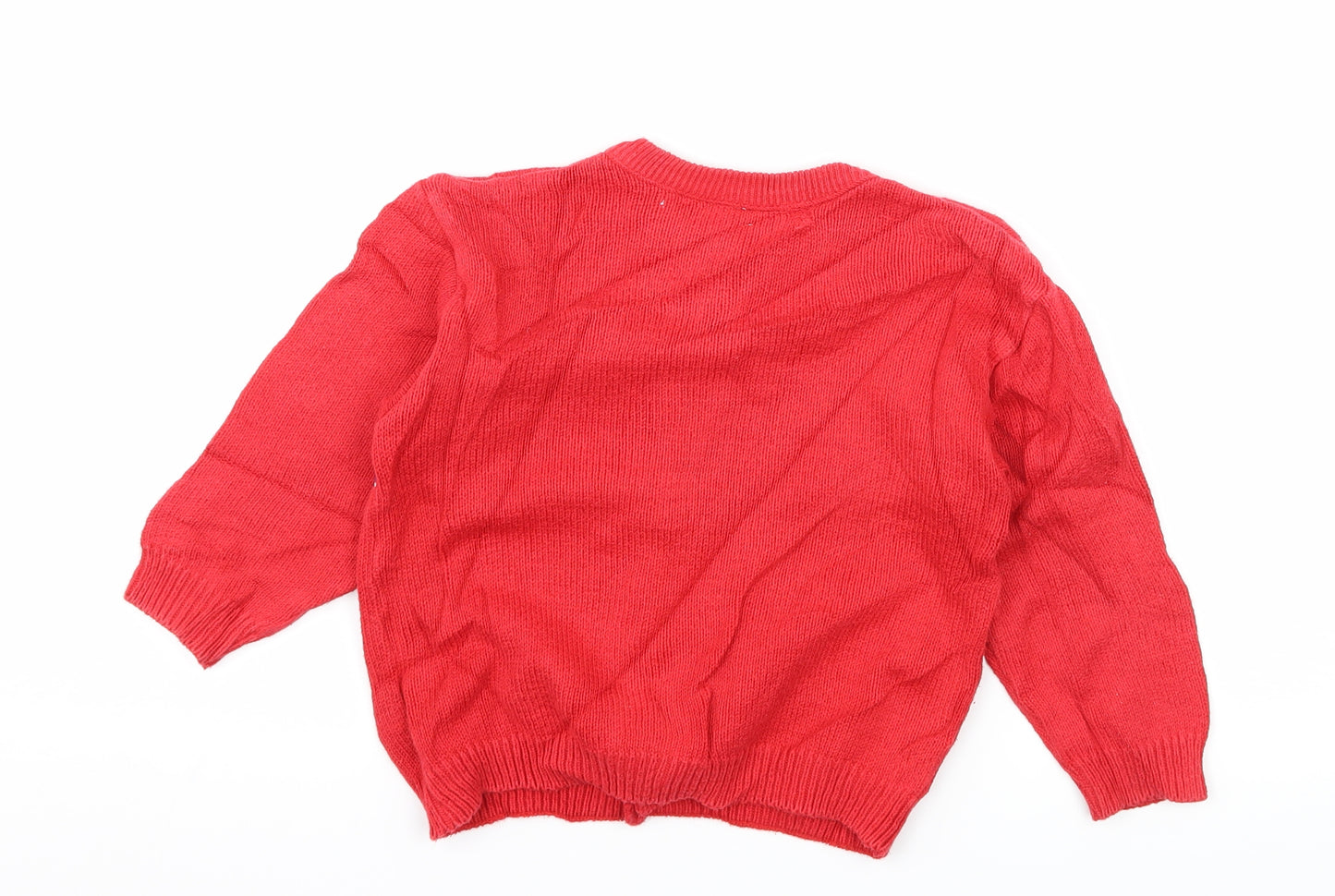 Pyret Girls Red Geometric Knit Cardigan Jumper Size 2 Years  - Rabbit