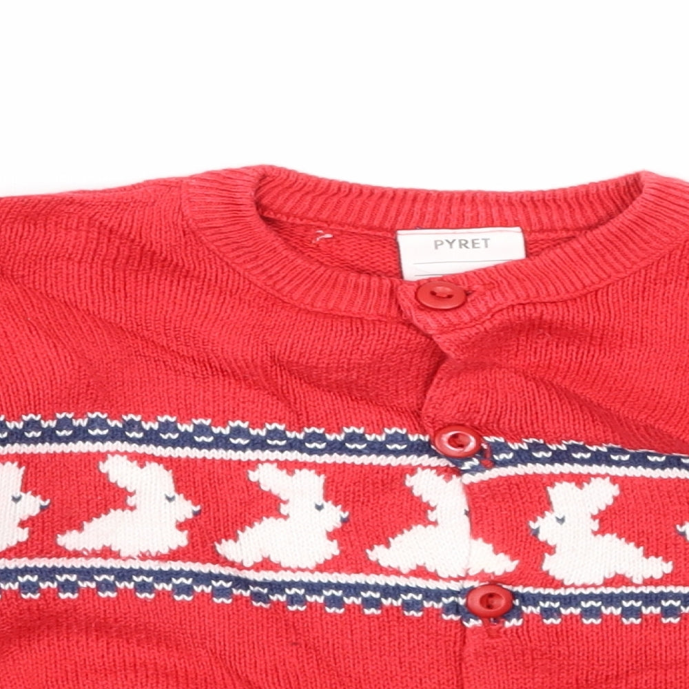 Pyret Girls Red Geometric Knit Cardigan Jumper Size 2 Years  - Rabbit