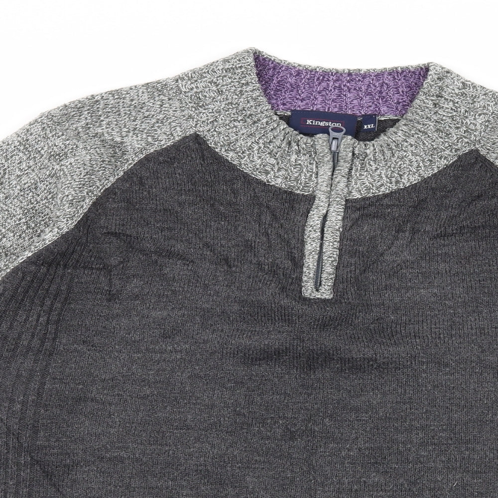 Kingston Mens Grey Striped Knit Pullover Jumper Size 2XL