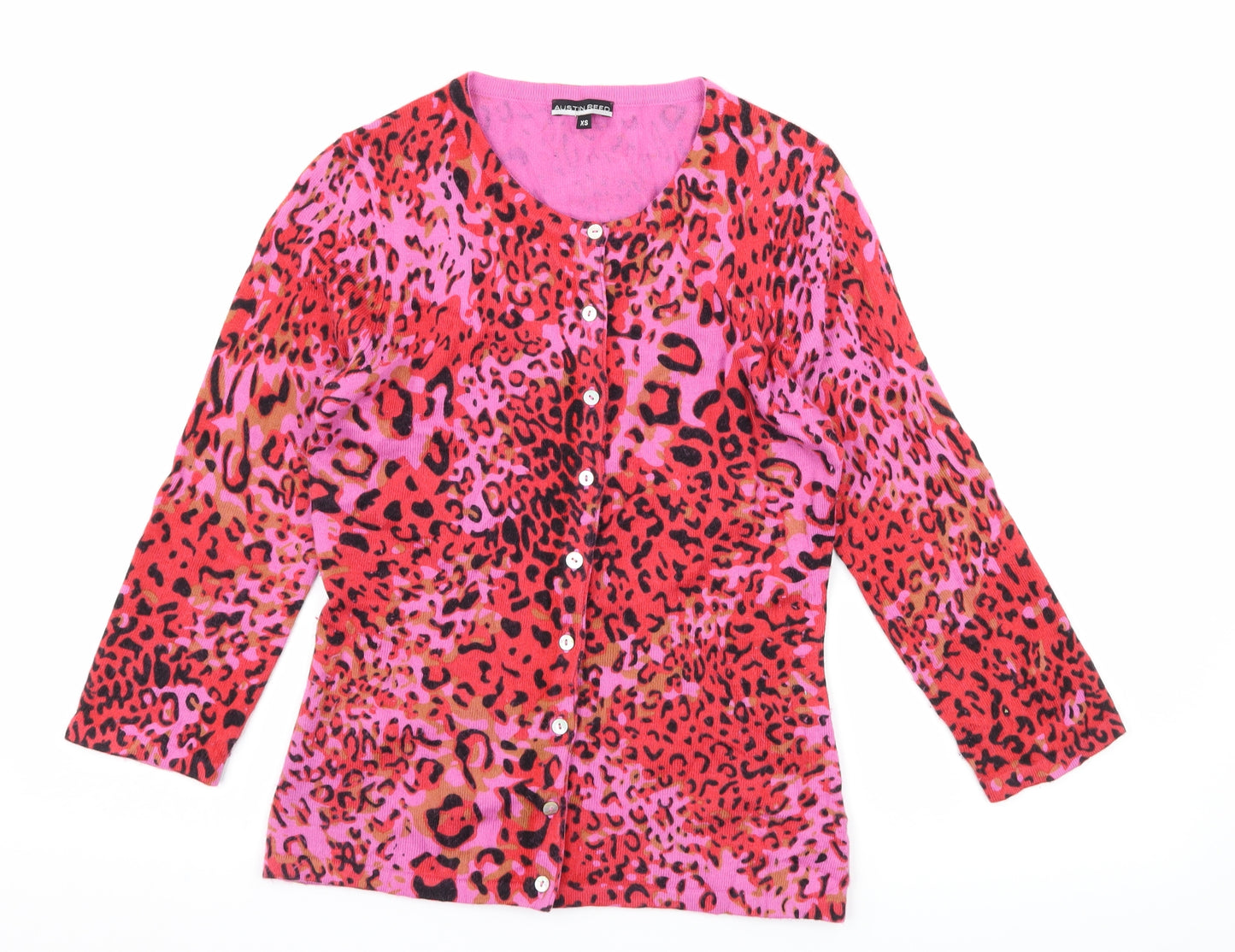 Austin Reed Womens Pink Animal Print Knit Cardigan Jumper Size XS